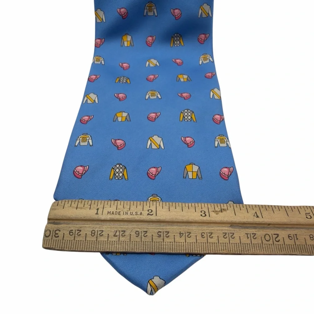 Brooks Brothers‎ All Silk Jockey Hat Shirt Neck Tie Blue Yellow Pink